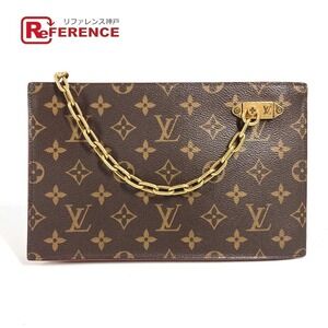 LOUIS VUITTON Monogram Chain Clutch Bag Clutch Canvas Brown